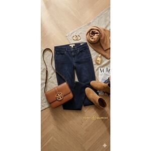 Tory Burch Mid-Rise Straight-Leg Jeans in Dark Wash